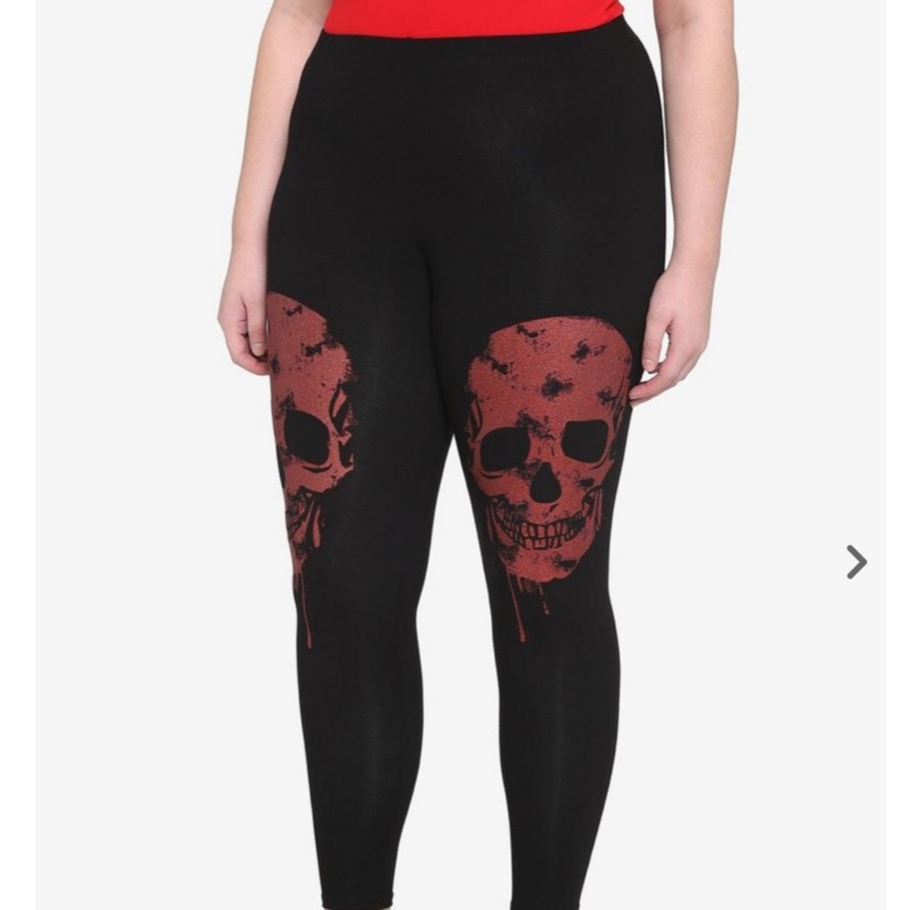 Red‎ Glitter Skull Leggings Plus Size Hot Topic Halloween Horror Spooky
